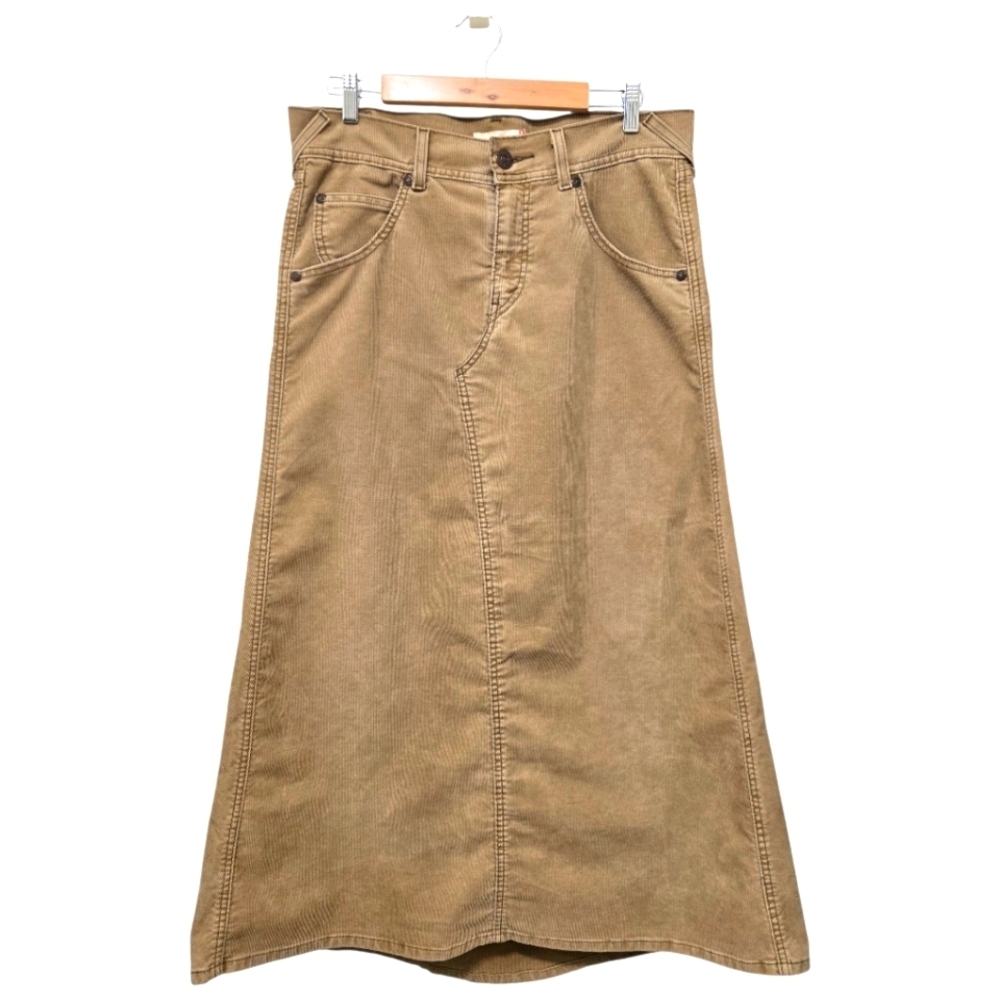 Levi's Y2K Corduroy Maxi Skirt A-line Boho Tan Women's Size Medium Juniors 11 - Picture 2 of 13